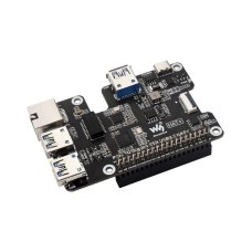 Waveshare 27541 PCIe To Gigabit Ethernet And USB 3.2 Gen1 HAT For Raspberry Pi 5, 3x USB 3.2 Gen1, 1x Gigabit Ethernet, Driver-Free, Plug And Play, Raspberry Pi 5 PCIe HAT